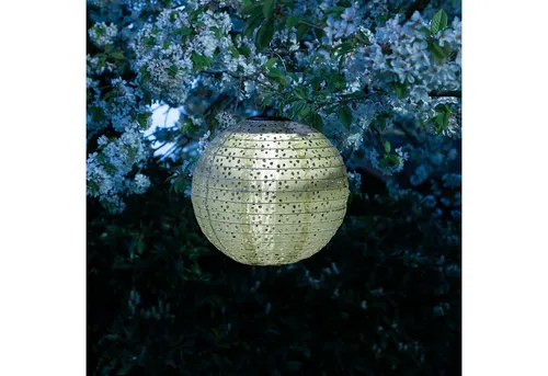 MARELIDA LED Lampion Solar Gartenlampion mit Blumenmuster grün 25cm Party Balkon Terrasse, LED Classic, warmweiß (2100K bis 3000K)