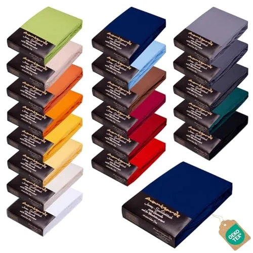 Avantgarde Premium Spannbettlaken 90x200-100x220 - hoher 40cm Steg auch f. Boxspringbett & Wasserbett - Spannbetttuch ca.170g/m² - Bettlaken - 100% Jersey Baumwolle ÖKO-TEX (14 Dunkelblau)