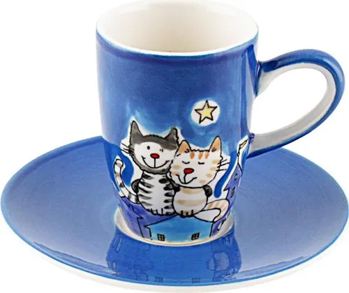 Mila Keramik Espresso-Tasse mit Untere NachtKatzen
