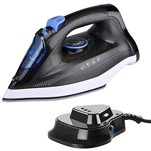 Sichler Haushaltsgeräte Akku Bügeleisen: Kabelloses 2in1-Dampfbügeleisen mit Basisstation, 2.200 Watt, 230 Volt (Bügeleisen kabellos, ohne Kabel, Hemden Falten)