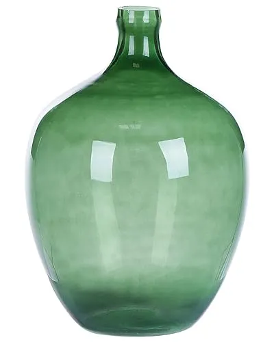 Runde Blumenvase aus gefärbtem Glas - Handgefertigt in Grün, 39 cm - Vasen - Handgefertigte, halbtransparente Glasvase in modernem Design, ideal für frische oder künstliche Blumensträuße. Perfekt für jede Einrichtung und eine tolle Geschenkidee.