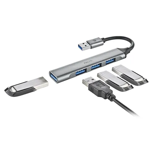 NGS IHUB4 Micro USB-Hub mit 4 Ports (1 x 3.2 Gen1, 3 x 2.0), hohe Geschwindigkeit 5 Gbit/s, kompatibel mit PC und Mac, Plug & Play, kompaktes Design, 100 mm Kabel