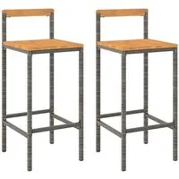 vidaXL Barhocker 2er Set Grau aus Poly Rattan und Akazienholz - Moderne Barhocker für Innen- und Außenbereich, wetterfestes PE-Rattan und stabiler pulverbeschichteter Stahlrahmen für hohen Sitzkomfort und Langlebigkeit.