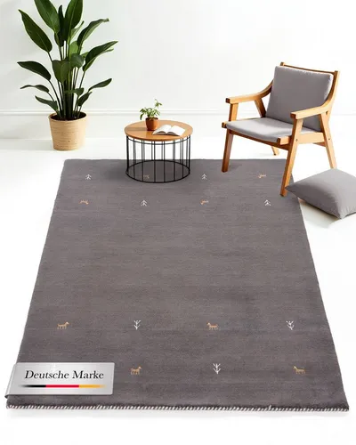 carpetfine Wollteppich Gabbeh Uni Grau 60x90 cm - Teppich für Wohn- und Schlafzimmer, aus 100% Wolle, pflegeleicht und strapazierfähig, ideal für Fußbodenheizung und sorgt für eine gemütliche Atmosphäre.