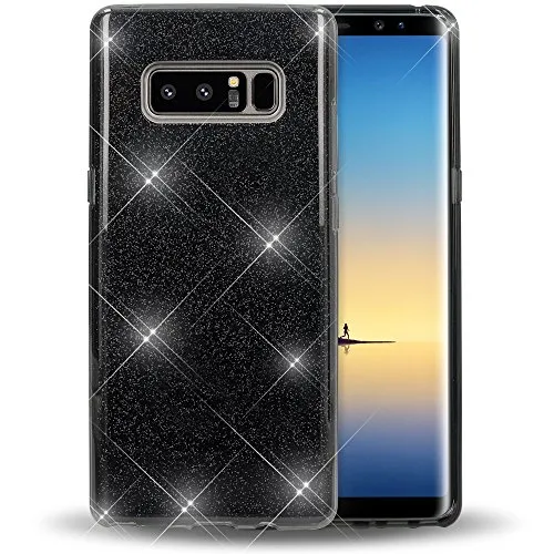 NALIA Glitzerhülle für Samsung Galaxy Note 8 - Funkelnder Glitzer-Look & Grip - SHINEPOP (Silikon Case) - Marke aus Berlin, Farbe:Schwarz
