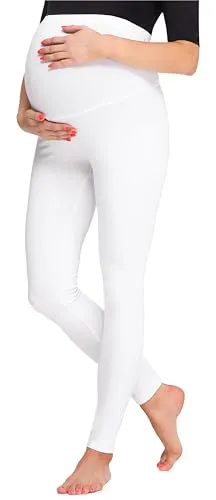 Be Mammy Damen Lange Umstandsleggings BE20-257(Weiß, XL)