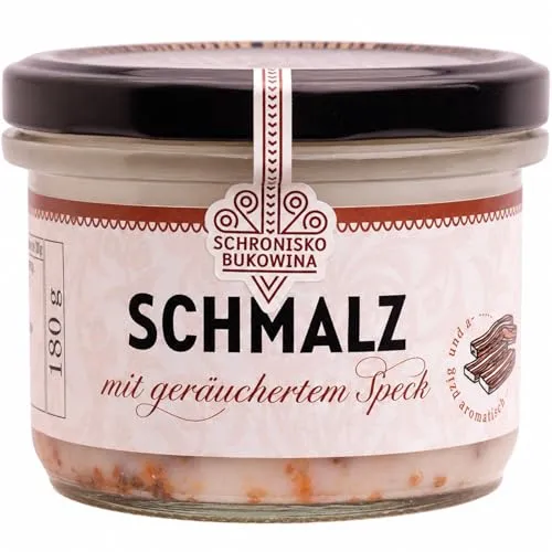 SCHRONISKO BUKOWINA Schweineschmalz mit Räucherspeck 180 g | Herzhaft-rauchig und streichfest – ideal als Brotaufstrich, zu Kartoffeln sowie zum Braten und Verfeinern warmer Gerichte