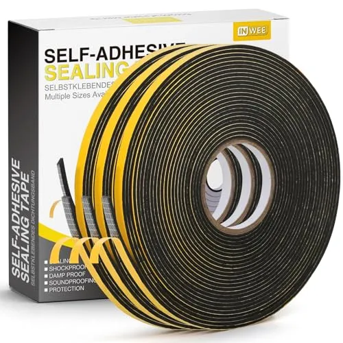 Inwee Dichtband Selbstklebend für Türen Fenster, 6mm(B) x1.5mm(D) x 20m(L) Türdichtung Zugluftstopper für Gegen Zugluft/Anti-Kollision/Schalldichter/Wasserdichter/Staubdicht Schwarz(3 Rollen je 6.7m)