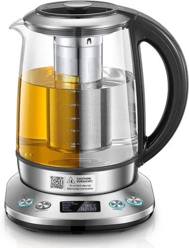 Wasserkocher mit Temperatureinstellung - FOHERE 2200W Wasserkocher Glas - 6 Voreinstellungen - 2 Stunden Warmhaltefunktion - 1.7L Teekocher - LCD Bildschirm - Basisstation aus Edelstahl