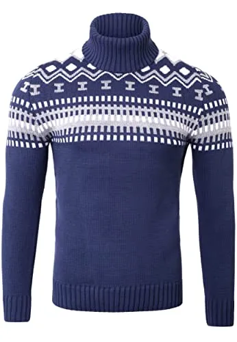 Reslad Herren Rollkragenpullover Norweger Strickpullover RS-3014 Blau L - Vielseitiger Rollkragenpullover für Herren in hochwertiger Grobstrick-Optik. Ideal für kalte Tage, bietet er hohen Tragekomfort und lässt sich mühelos kombinieren. Perfekte Passform und moderne Farben sorgen für einen stilvollen Look.