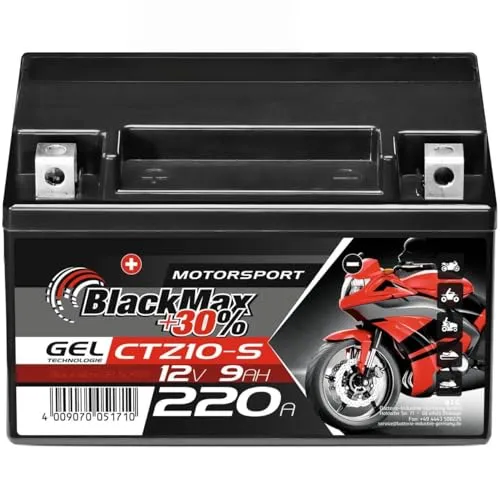 BlackMax YTZ10S Motorradbatterie GEL 12V 9Ah