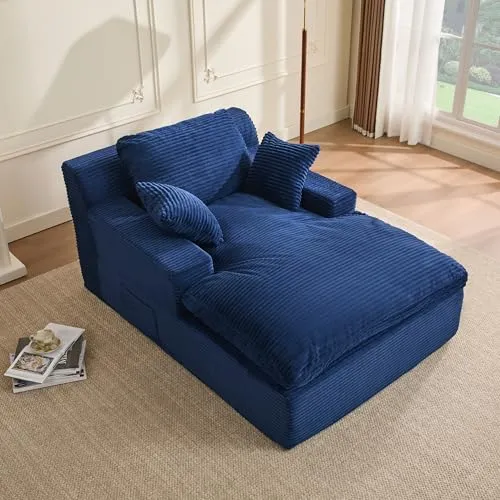 Litbird 160 cm Chaiselongue Loungesofa mit Schlaffunktion, platzsparendes Cloud Sofa in Navyblau