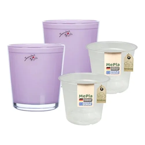 MePla - 2 Stück - Sandra Rich - Glas-Orchideenkübel ø 12,5 Pink Pflanztopf Orchidee ø 12, hochwertiges Wohnambiente