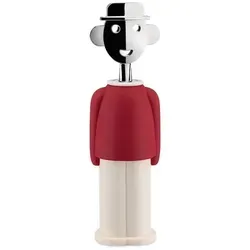 Alessi AAM23 R Korkenzieher - Design in Rot - Korkenzieher im eleganten Design von Alessandro Mendini, der einen lächelnden Mann darstellt. Hergestellt aus verchromtem Zamak und thermoplastischem Harz, ideal für stilvolle Weinliebhaber.