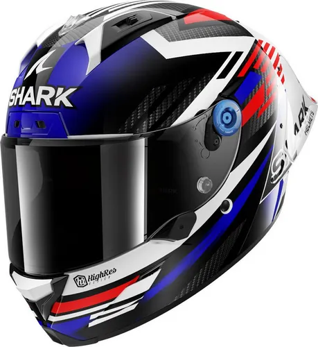 Shark Aeron-GP FIM Racing #1 Firstlap Integralhelm - Carbon/Weiß/Blau/Rot - M - Motorradhelm mit innovativem Spoiler für bis zu 50% weniger Turbulenzen und 5% reduzierten Luftwiderstand, bietet außergewöhnlichen Komfort und Stabilität auf der Rennstrecke.