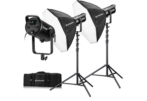 Bresser BR-180RGB COB LED Licht Duo Kit mit Geschenkbox - Zwei leistungsstarke BR-180RGB COB LED-Leuchten mit variabler Farbtemperatur und Zubehör für kreative Lichtgestaltung. Ideal für professionelle Foto- und Videoanwendungen.