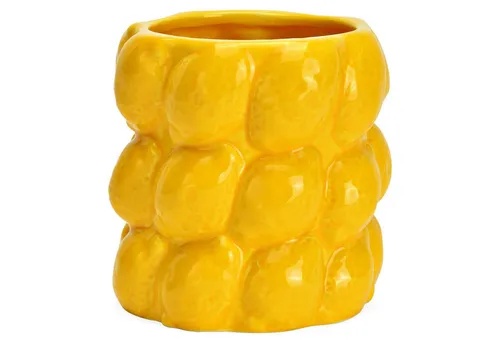 matches21 HOME & HOBBY Dekovase Blumenvase in Gelb mit Zitronen 3D Muster in Ø 13x13 cm (1 St), Moderne Keramik Vase als Frühlingsdeko