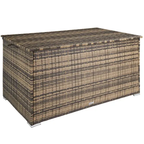 tectake® Aluminium Polyrattan Aufbewahrungsbox 750L - Wetterfeste Gartenbox mit Gasdruckfedern - Robuste Auflagenbox aus UV-beständigem Poly Rattan und Aluminium, ideal für die sichere Aufbewahrung von Gartenutensilien. Elegant und pflegeleicht - der perfekte Stauraum für jeden Garten!