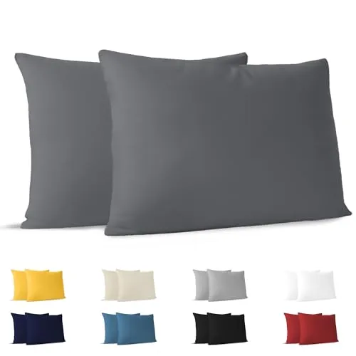 Dreamzie Kissenbezug 30x50 (Set mit 2) - 100% Jersey Baumwolle 150 g/qm Kissenbezüge -Anthrazit - Für Kissenbezug 50x30 cm - Kissenhülle - Resistent und Hypoallergen