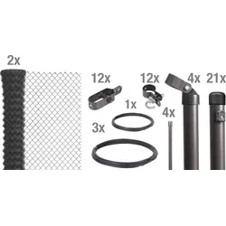 Alberts Maschendrahtzaun Komplettset 634896 - Maschendrahtzaun-Komplettset zum Einbetonieren, anthrazit-metallic, mit robustem Stahl und umfassendem Zubehör für eine sichere und ansprechende Gartenumrandung.