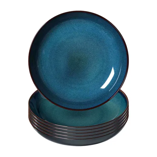 Ritzenhoff & Breker Bali Suppenteller ø 23 cm - 6er Set - Teller-Set mit individuellem Unikat-Charakter, handgemalte Farbkanten und spülmaschinenfest. Ideal für einen stilvollen Tisch mit Urban-Country-Charme.