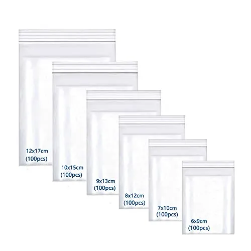 huruirui 600Stück Druckverschlussbeutel,zip beutel Wiederverschließbare Durchsichtige Plastikbeutel Klein Verschlussbeutel 6 Größen Zipper Beutel Set Kleine Wasserdichter 100μm