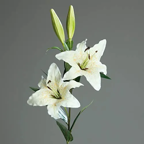 mucplants Großer künstlicher Lilienzweig Creme ca. 84cm Seidenblumen Kunstblume Kunstpflanze