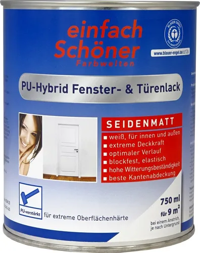 einfach Schöner 750 ml PU-Hybrid Fenster & Türenlack - Lack für Fenster und Türen in blockfestem, seidenmattem Weiß – ideal für langlebige und hochwertige Oberflächen.