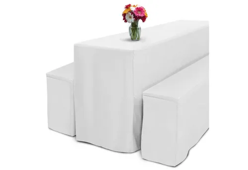 Beautissu Bierbank Hussen & Biertisch Husse Set 3 TLG. - Edles Komplettset für Festzeltgarnituren - Hussen- & Überwurfsets für Festzeltgarnituren, edler Look und OEKO-TEX zertifiziert für schadstofffreie Materialien.