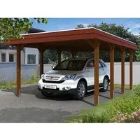 Einzelcarport SKAN HOLZ Spreewald mit Pfostenanker - Robuster Carport in Braun mit Flachdach, idealer Schutz für Ihr Fahrzeug, inklusive Pfostenanker für stabile Befestigung.