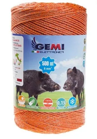 Gemi Weidezaunlitze für den Weidezaun 8 Drähte Leiter 500 Mt 6 mm² Litze Weidezaunseil Elektrozaun für Schafe Rinder Schweine Wildschweine und Rehe