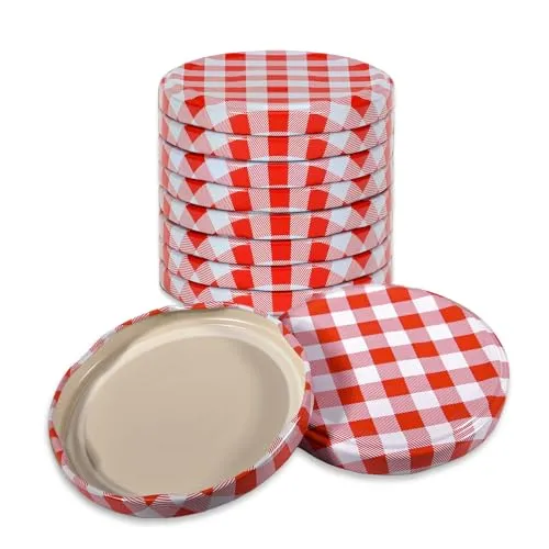 Oputec 10 x Schraubdeckel TO 82 Rot-Weiß kariert – Ersatzdeckel für Einmachgläser | Twist Off Deckel, luftdicht & lebensmittelecht | Einmachdeckel für Marmelade, Einkochen & Vorrat | Made in EU