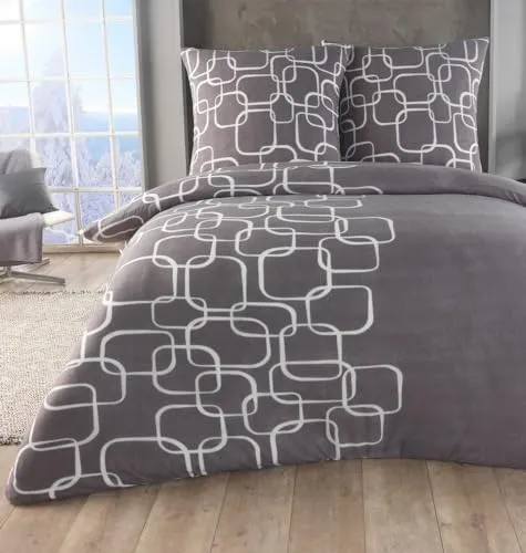 Warme Winter Thermo Fleece Bettwäsche 135x200 155x220 200x200 kuschelige Flausch Bettbezug + Kissenbezug 80x80, Größe:200x200 + 2X 80x80, Design - Motiv:Design 3