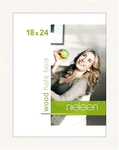 nielsen Bilderrahmen, 18 x 24 cm, Holz, Weiß, Fotorahmen zum Auftstellen und Aufhängen im Hoch- & Querformat, Echtglas, Essential