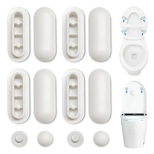 SUNNIFLY 12 Stück WC Sitzdeckelpuffer für Toilettensitze und Toilettendeckel, Stoßfest und Geräuscharm, 8 Ringpuffer und 4 Deckelpuffer für Zuhause, Büro, Hotel (Weiß)