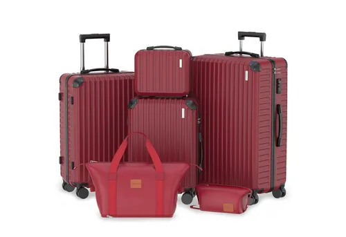 VALLSERO Trolleyset LG2 Hartschalen-Koffer Set (S,M,L,XL) - Sechs-teiliges Hartschalen-Trolleyset in Rot, ideal für Reisen. Mit 360°-Rollen und TSA-Zollverschluss für mehr Sicherheit und Komfort unterwegs.