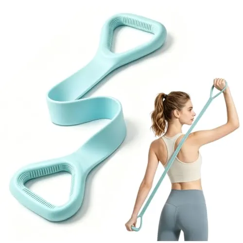 MISHURACLES Figure 8 Widerstandsband mit Griffen, Elastische Bänder, Blau | Für Arm, Rücken, Schultertraining – Übungsgerät für Yoga, Pilates, Physio, Dehnübungen, Stretching