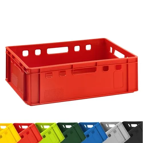 BURI 1x Fleischkiste E2 Fleischerkiste Rot 60x40x20cm Metzgerkiste Lagerkiste Stapelkiste | Eurobox Made in Germany lebensmittelecht, robust, stapelbar
