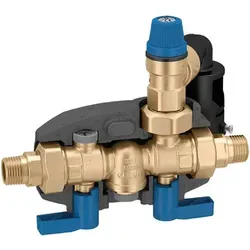 Caleffi Sicherheitsgruppe DN 20, 3/4 Zoll, 6 bar - Sanitärinstallation: Robuste Sicherheitsgruppe für Warmwasserbereiter mit doppelter Absperrung und kontrollierbarem Rückschlagventil, ideal für Speicher bis 1000 l.