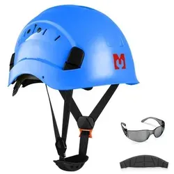 Mustbau Sicherheitshelm-Set - Verstellbarer Schutzhelm mit Anti-Beschlag Schutzbrille - Arbeits- & Schutzkleidung, bietet optimalen Kopf- und Augenschutz mit verstellbarem Kopfriemen und belüftetem Design für hohen Tragekomfort.