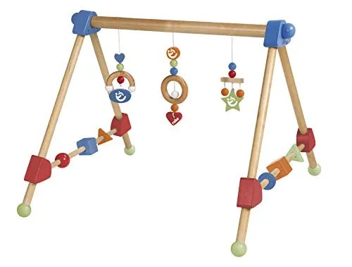 roba® Spielbogen Holztrapez – Bunt und Massivholz - Spielbogen aus Massivholz mit 3-fach höhenverstellbaren Spielelementen, ideal für Babys ab Geburt. Fördert die Motorik und sorgt für Spielspaß!