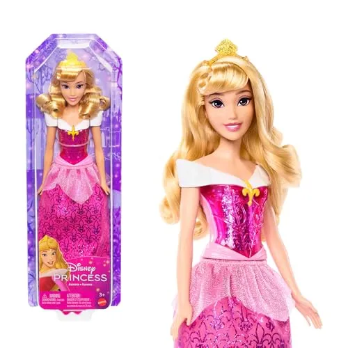 Mattel DISNEY Prinzessin Aurora - Bewegungsspielzeug mit glitzerndem Oberteil, abnehmbaren Schuhen und Diadem für kreative Rollenspiele