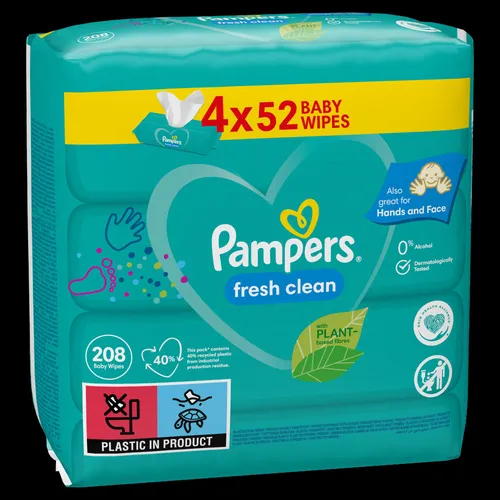 Pampers Fresh Clean feuchte Feuchttücher für Kinder für empfindliche Oberhaut 4x52 St.
