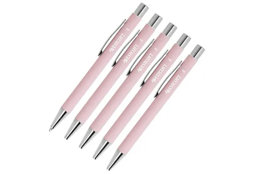 WESTCOTT Druckkugelschreiber Premium Kugelschreiber 5 Stück Rosa, XB 1,4mm blaue Tinte, (Vorteilspack, 5-tlg), aus Aluminium, dokumentenecht
