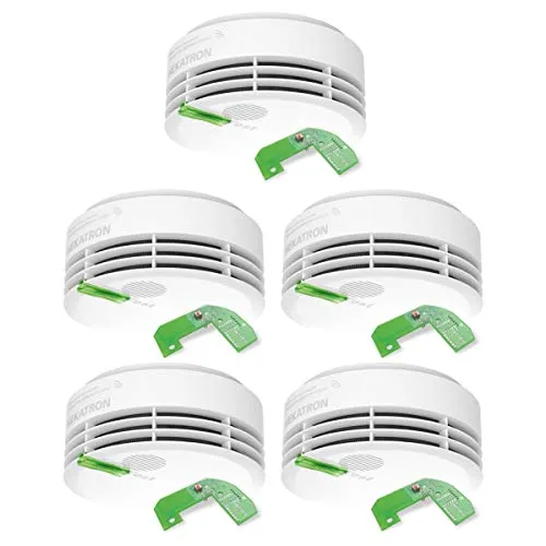 Hekatron Genius Plus X – Rauchmelder vernetzt 10 Jahre Batterie – mit Funkmodul Basis X – Testsieger Stiftung Warentest – Made in Germany – Funkrauchmelder Set – 5 Stück