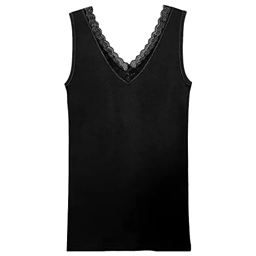 HERMKO 55138003 Damen Achselhemd mit Spitzendetails, Farbe:schwarz, Größe:44/46 (L)