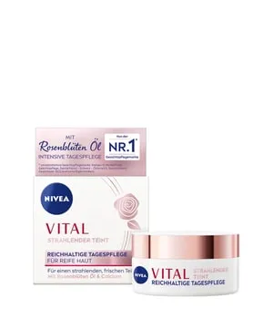 NIVEA VITAL Strahlender Teint Tagescreme 50 ml - Reichhaltige Tagespflege für reife Haut, die mit Rosenblüten-Öl und Calcium für einen strahlenden Teint sorgt. Ideal für die tägliche Pflege und Stärkung der Haut. Für ein frisches, vitales Hautbild.