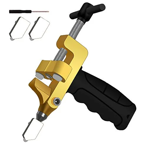 Manuell Fliesenschneider Glasschneider Tile Glass Cutting Tool 2 in 1 Glasfliesenschneider Werkzeug Set mit 2 Wolframstahlklinge, Handfliesenschneider für Heim DIY Fensterglas, Spiegel, Fliesen