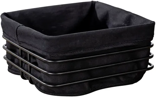 WENKO Brotkorb Premium Square - Stilvolles Metallgestell in Schwarz - Brotkästen mit hygienischer, waschbarer Baumwolleinlage und robustem Metallgestell. Perfekt für eine geschmackvolle Serviermöglichkeit in Ihrer Küche oder beim Grillen.
