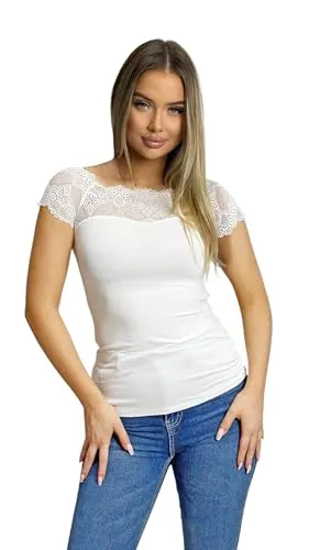 Mississhop 71 Damen Spitzenshirt - Elegantes Blusen & Tuniken für Damen, figurbetonter Schnitt mit Spitzenverzierung für einen femininen Look, ideal für Freizeit und schicke Anlässe.